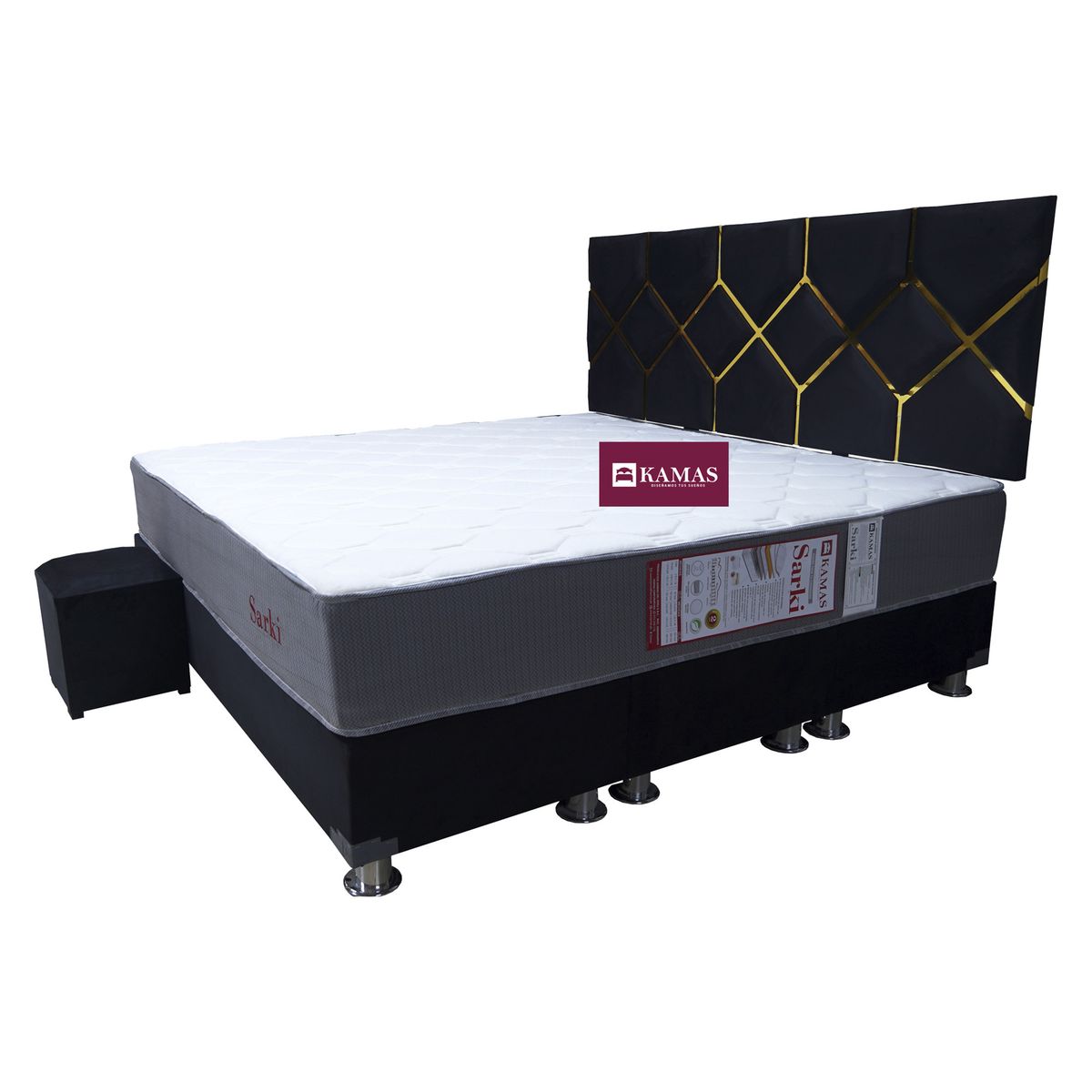 KAMAS - DORMITORIO KAMAS KING SARKI + CABECERA AEREA TORTUN - NEGRO