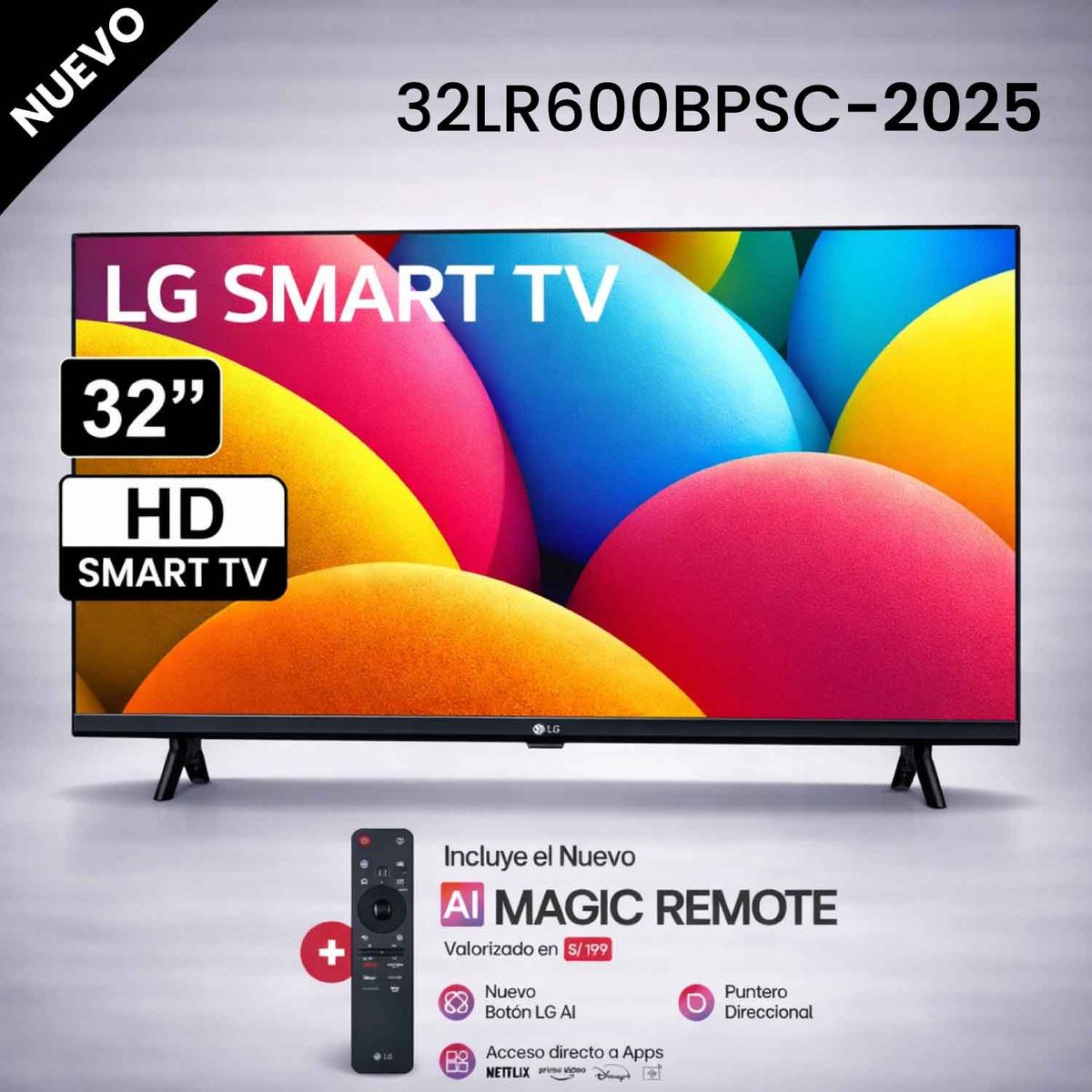 LG - televisor LG Smart TV 32 HD 32LR600BPSC con webOS y AI ThinQ + CONTROL MAGIC 2025