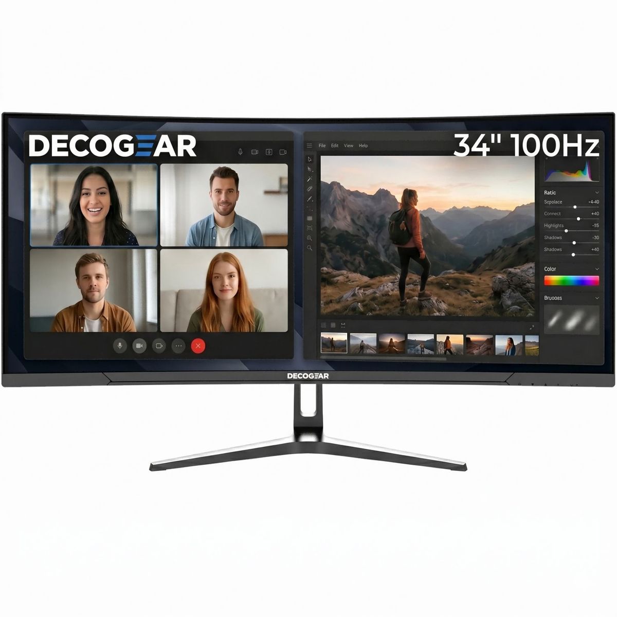 DECO GEAR - Monitor Ultrawide Deco Gear 34 Curvo UWQHD 100Hz 1ms VA 1500R Ajustable 100% sRGB