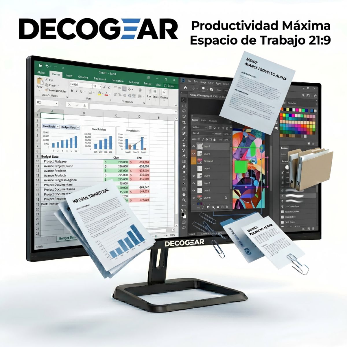 DECO GEAR - Monitor Ultrawide Deco Gear 34 Curvo UWQHD 100Hz 1ms VA 1500R Ajustable 100% sRGB
