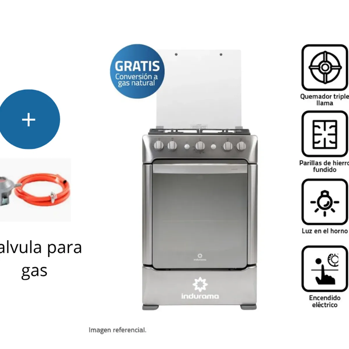 INDURAMA - Cocina Indurama Granada Zafiro 4 Hornillas con Válvula de Gas