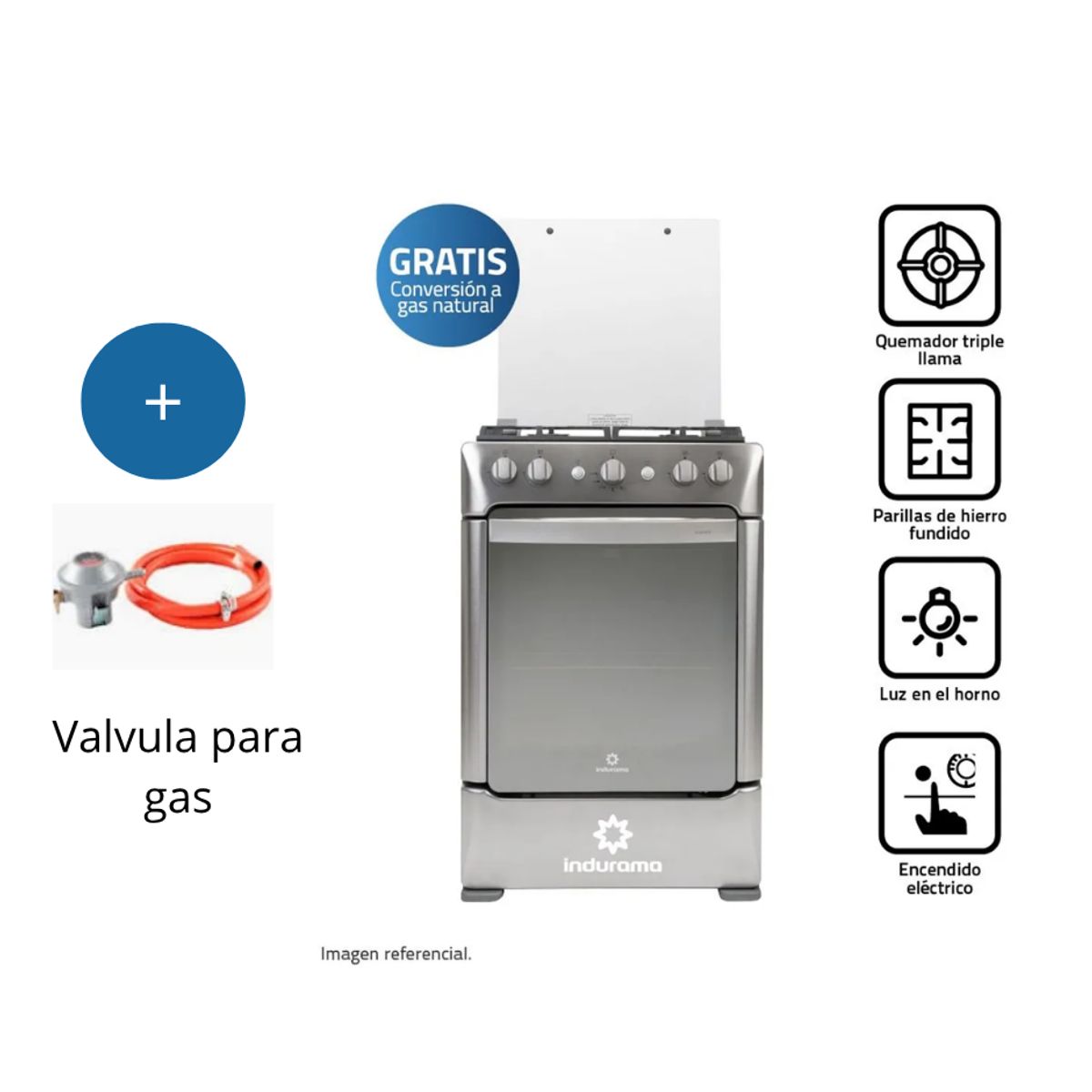 INDURAMA - Cocina Indurama Granada Zafiro 4 Hornillas con Válvula de Gas