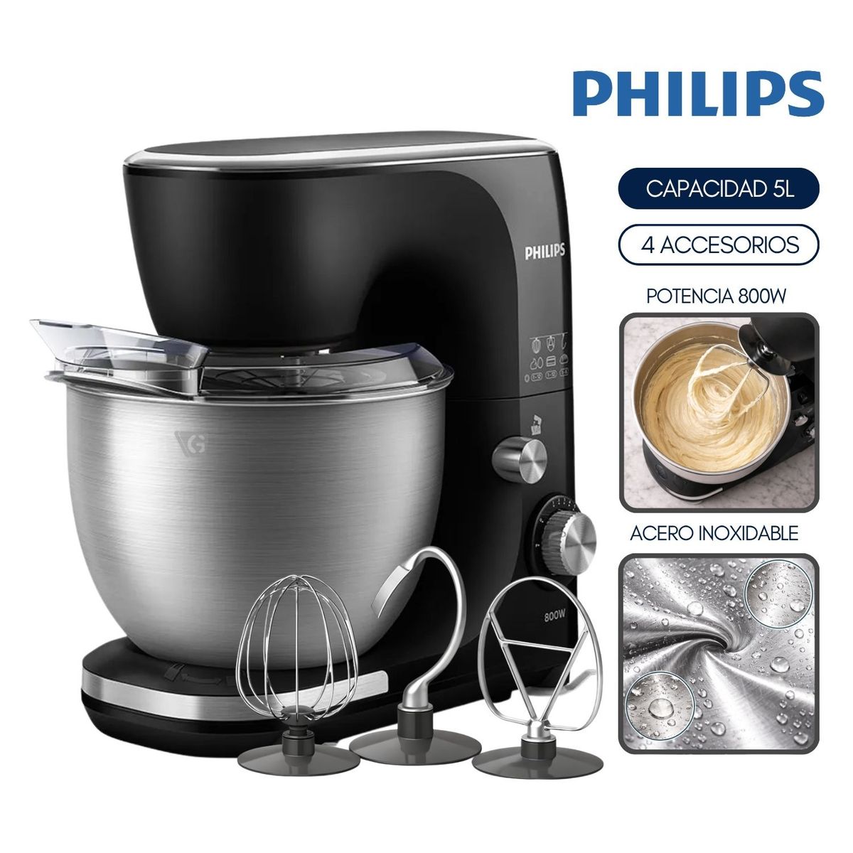 PHILIPS - Batidora planetaria 5lt 800w HR792290 Philips