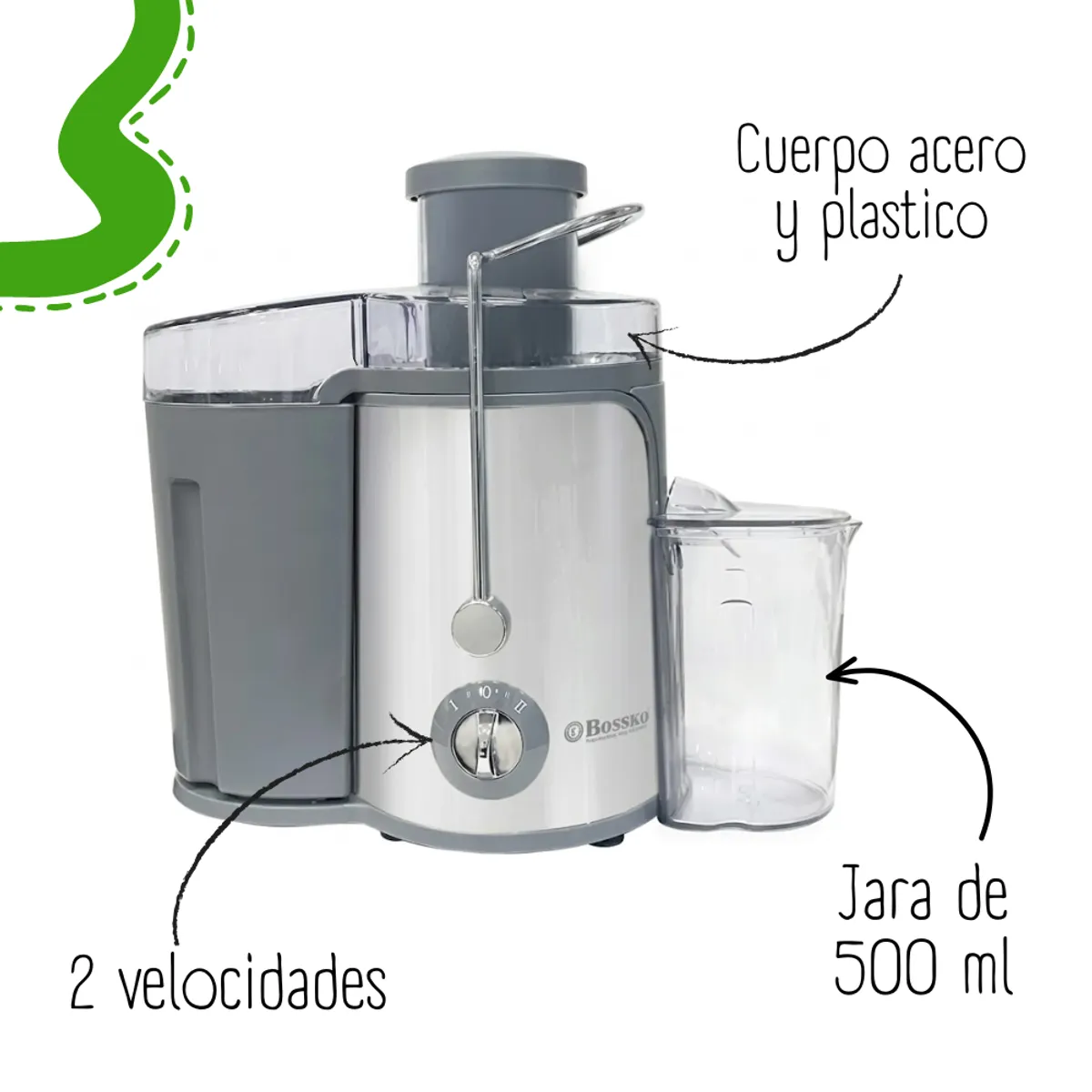 BOSSKO - Extractor De Jugos Bossko de 500 W BK-195EJ PLOMO