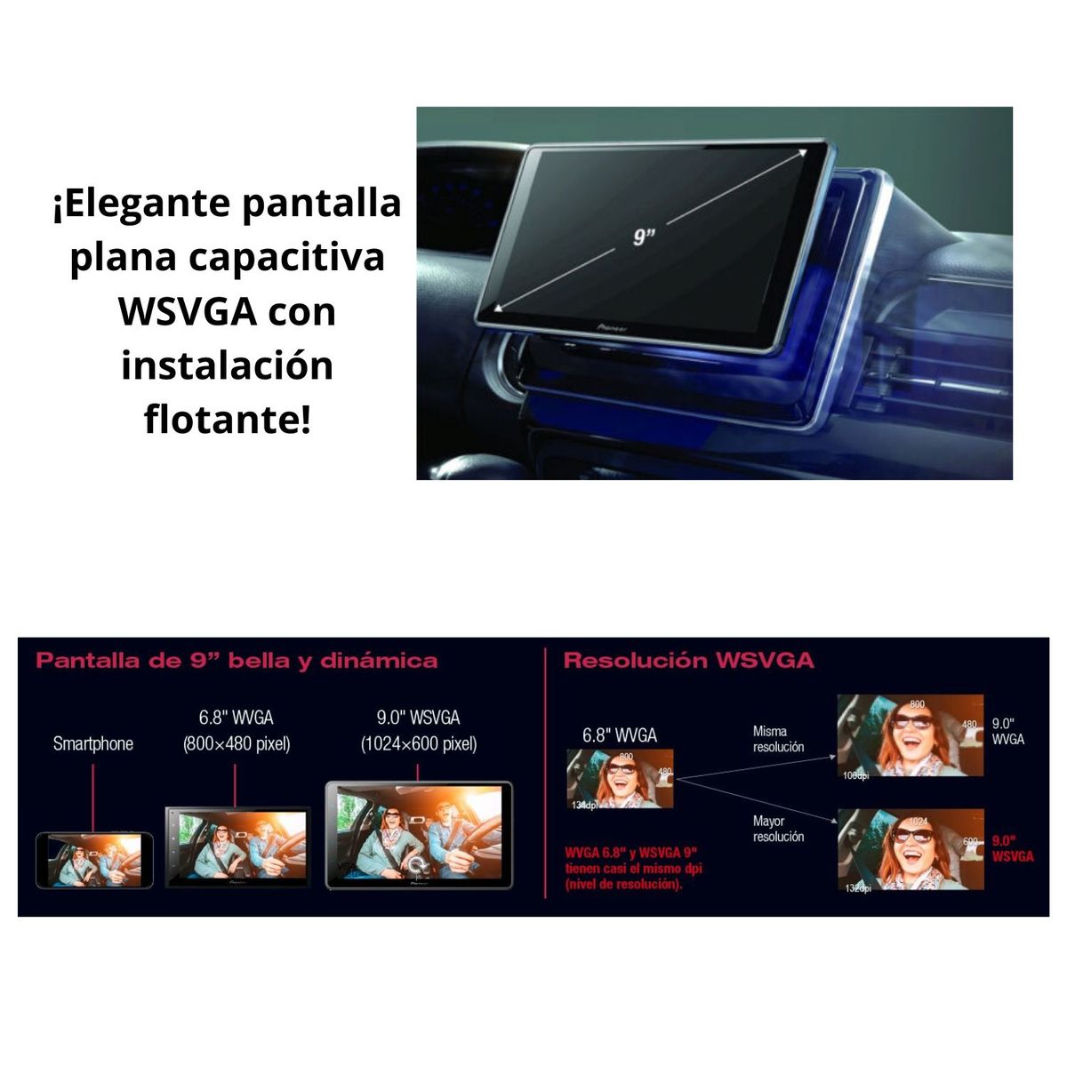 PIONEER - Pantalla Multimedia Pioneer 9” WSVGA WebLink Cast Bluetooth DMH-AF555BT Alta Definición