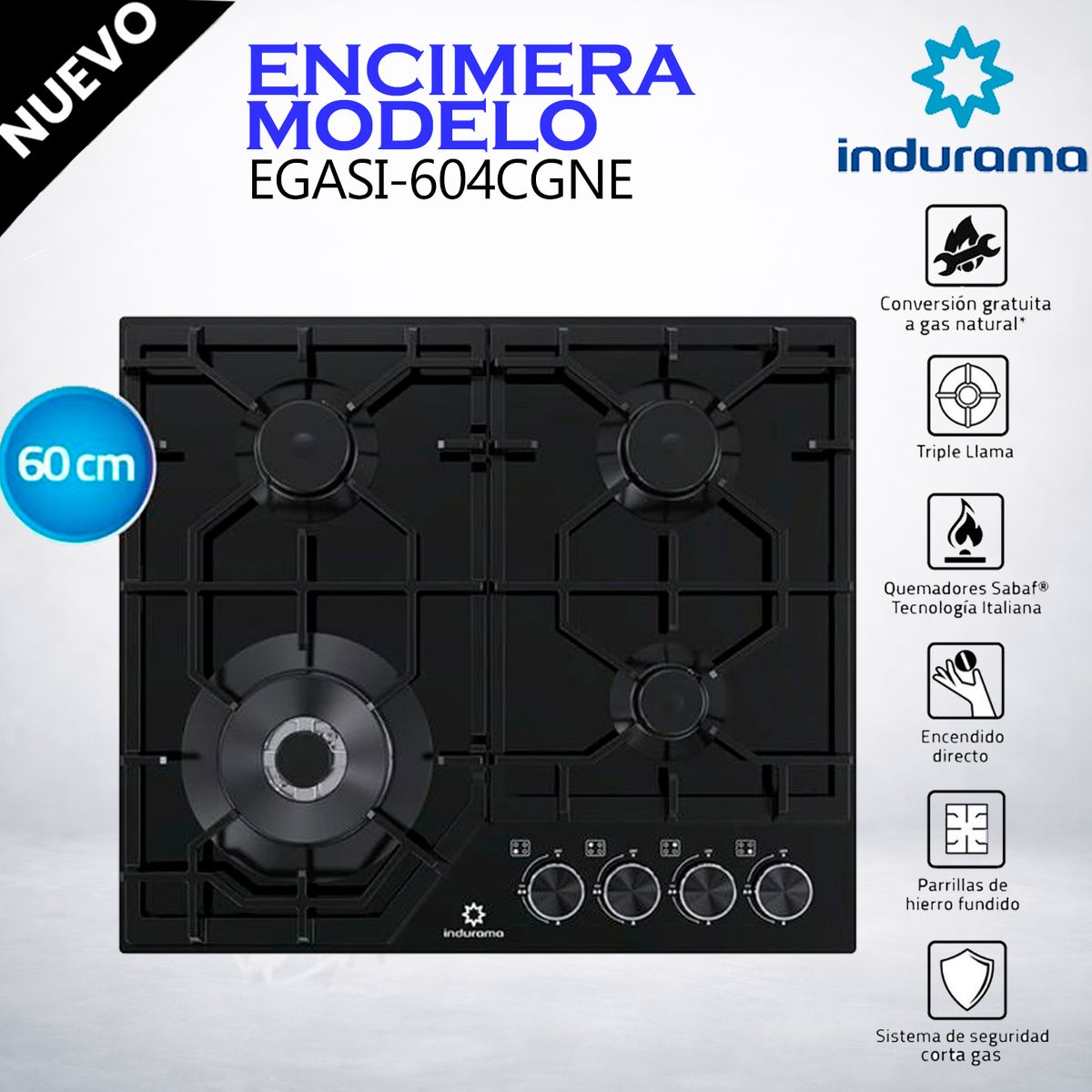 INDURAMA - Encimera A Gas Indurama EGASI-604CGNE