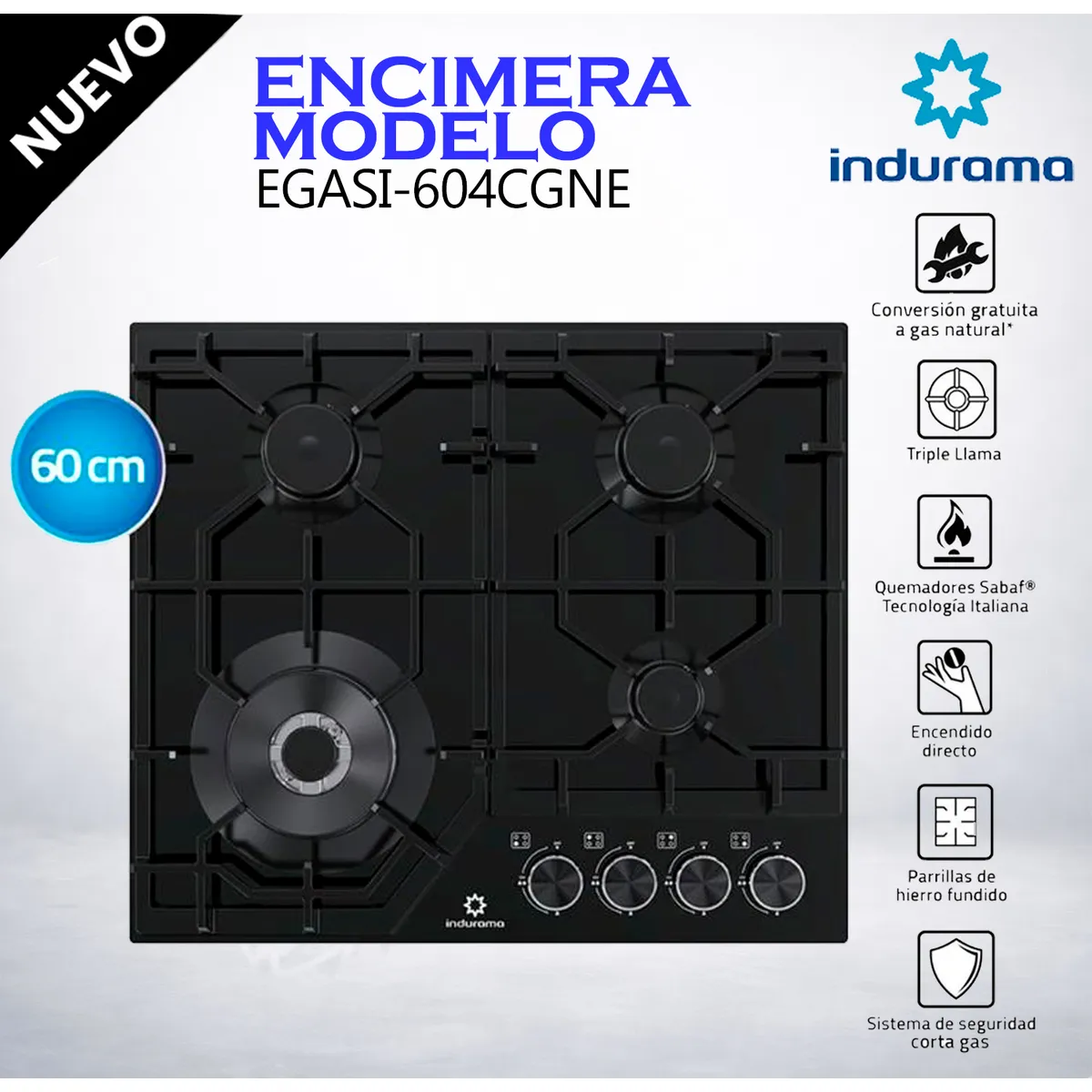 INDURAMA - Encimera A Gas Indurama EGASI-604CGNE