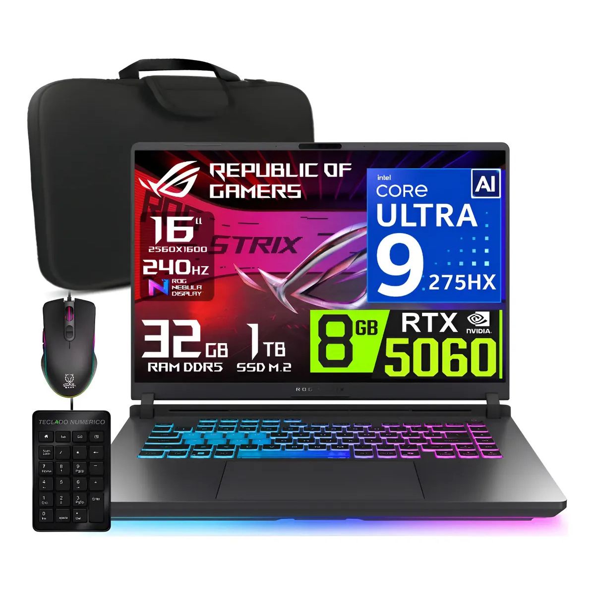 ASUS - Laptop Asus Rog Strix G16 Nvidia 8gb RTX5060 Core Ultra 9-275HX 32gb Ram 1tb ssd 16 WQXGA 240hz
