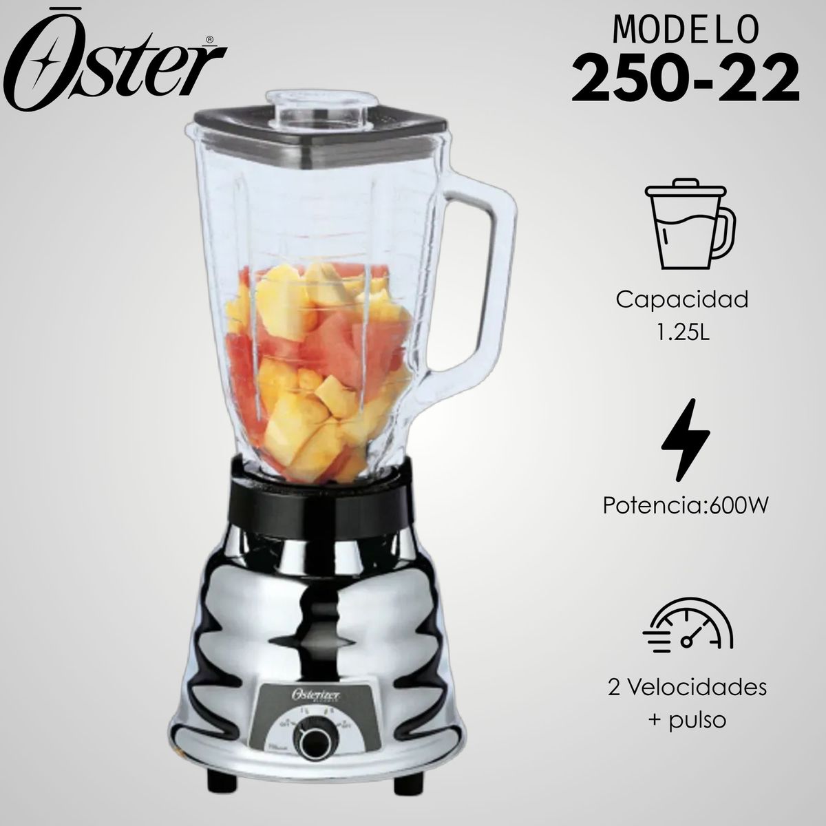 OSTER - Licuadora Oster 1.25L de 2 Velocidades cromada 250-22