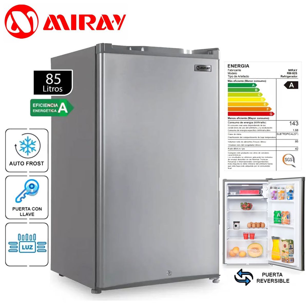 MIRAY - Frigobar-Refrigeradora Miray RM-92S 85L