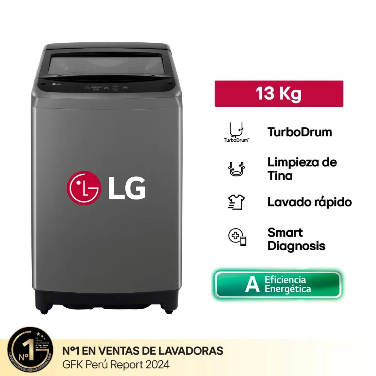 LG - Lavadora 13Kg Carga Superior Negro Claro LG WT13BVTB