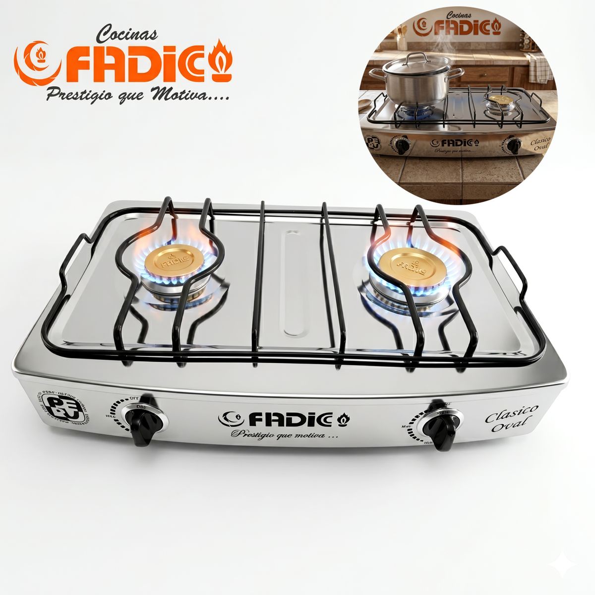 FADIC - Cocina de Mesa Fadic Clásico Oval 2 Hornillas Acero