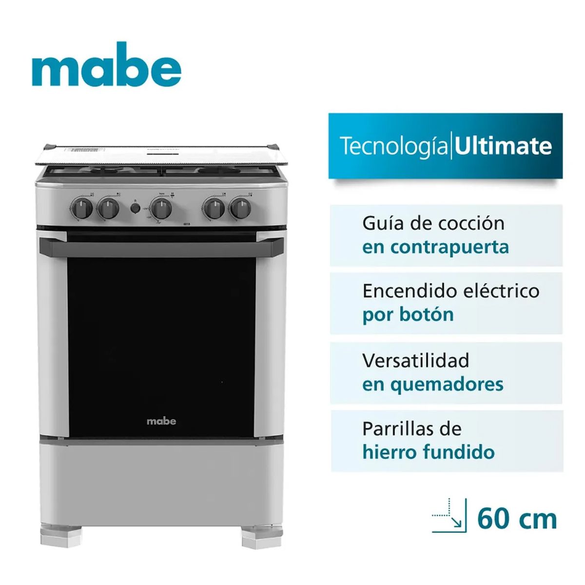 MABE - Cocina de Piso a Gas 60cm Silver Mabe CMP6010FG1