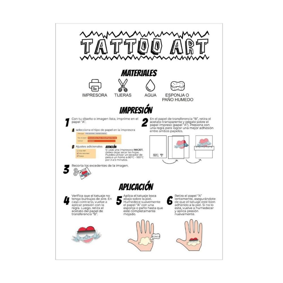 GENERICO - Papel Impresion Tatuajes Tattoo Art Setx5