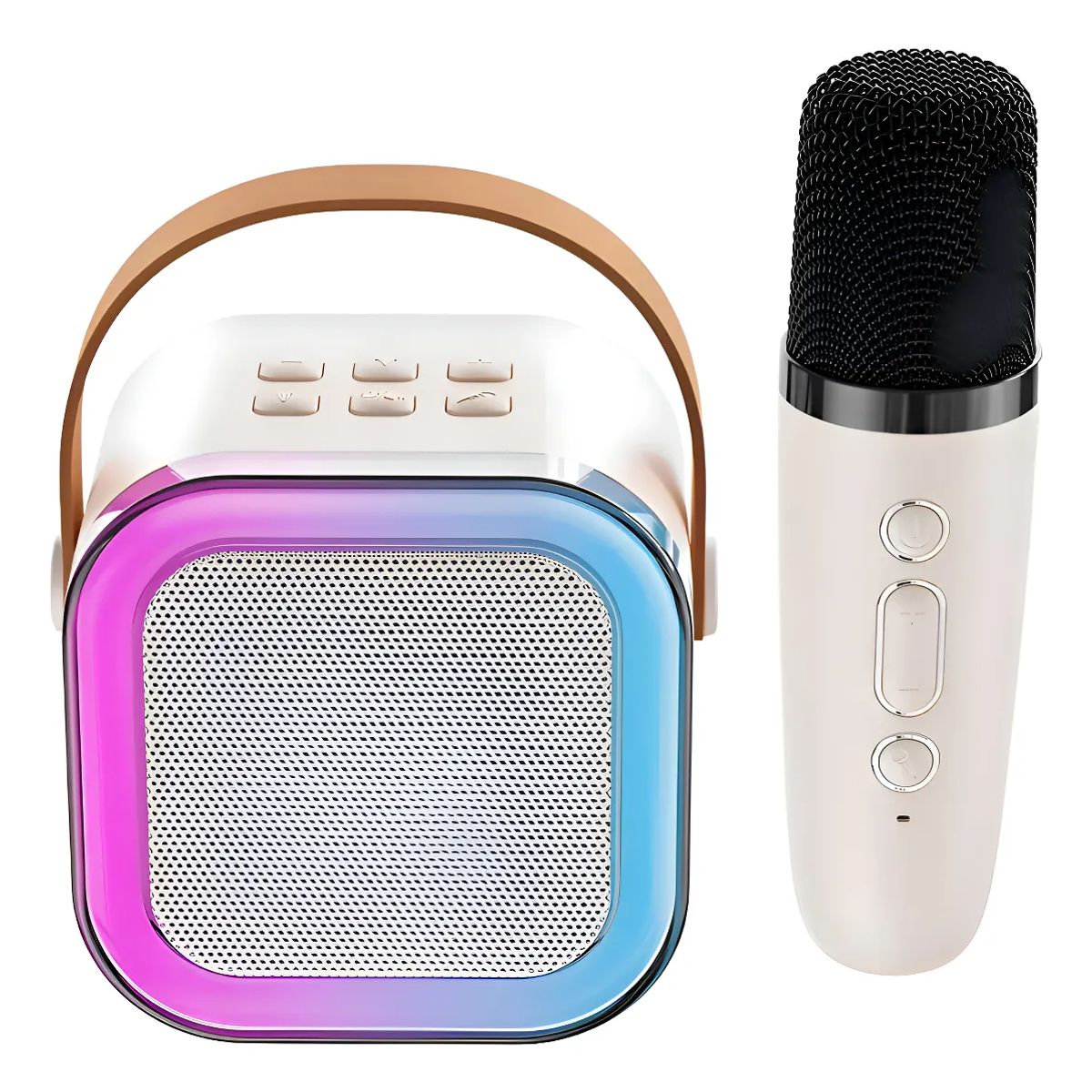 GENERICO - PARLANTE BLUETOOTH CON LUCES RGB Y MICROFONO INALAMBRICO BEIGE