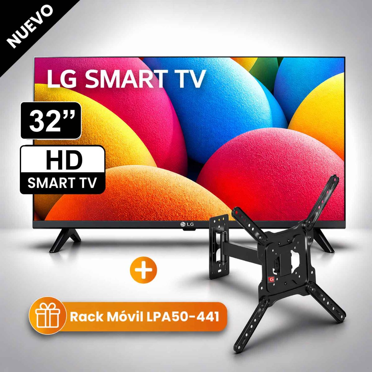 LG - Televisor LG Smart TV 32 HD 32LR600BPSC con webOS y AI ThinQ 2025 + RACK MOVIL