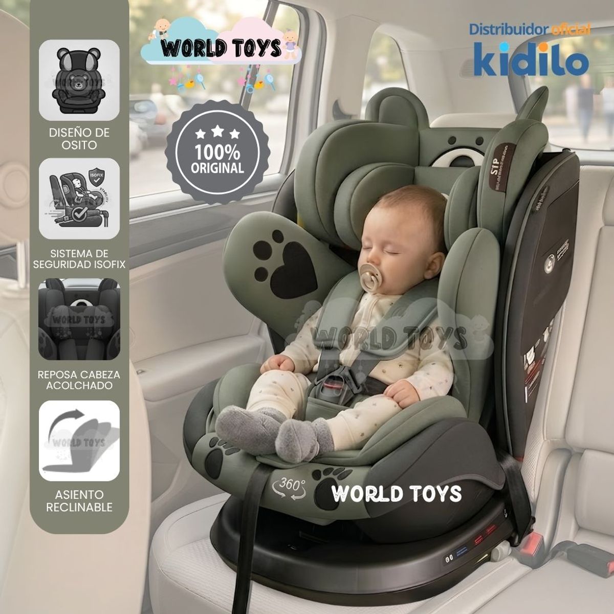 Baby - Silla de Auto para bebés Kidilo «COCO» Giratoria 360° Green