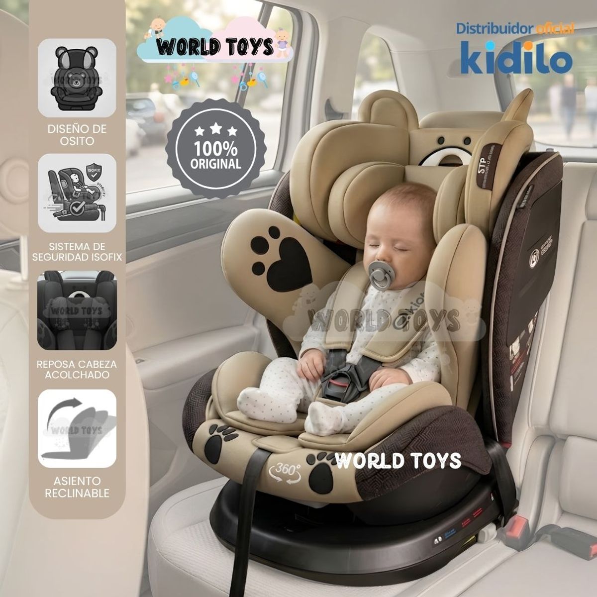 Baby - Silla de Auto para bebés Kidilo «COCO» Giratoria 360° Beige