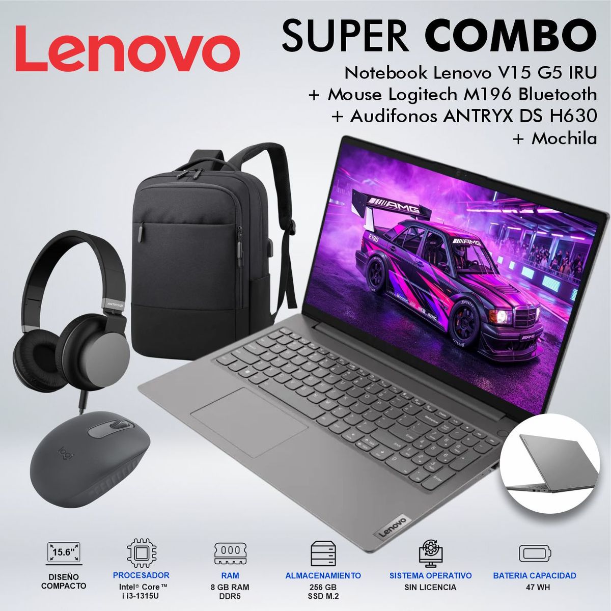 LENOVO - LAPTOP LENOVO V15 G5 IRU INTEL CORE i3-1315U MEMORIA 8GB DDR5 DISCO 256GB SSD M2