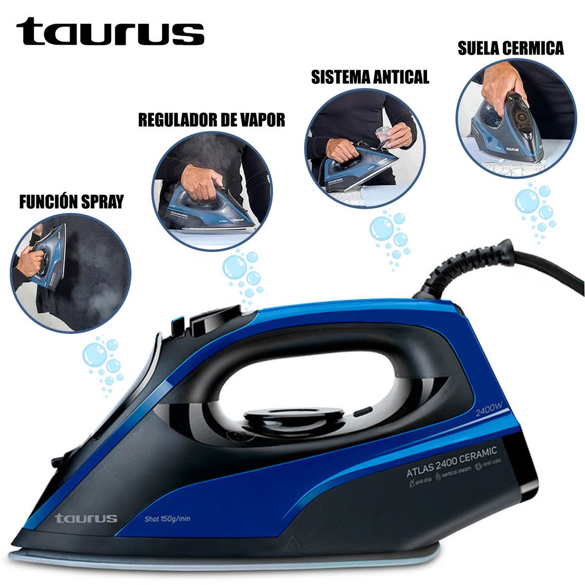 TAURUS - Plancha a Vapor Taurus Base Cerámica ATLAS 2400 Azul