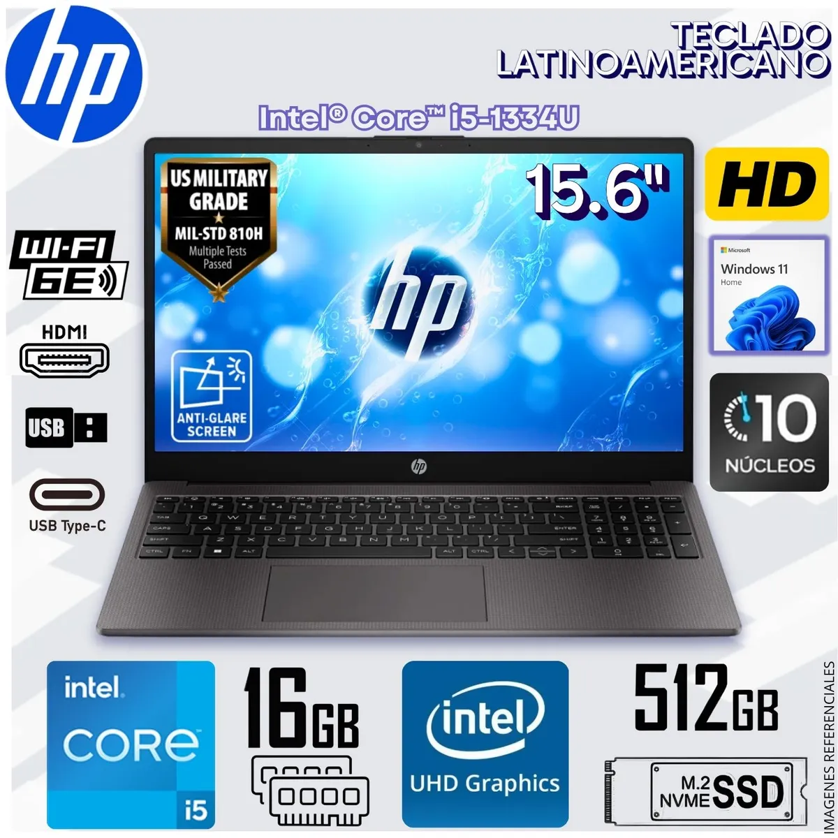 HP - Laptop Notebook HP 250 G10 15.6" HD Intel® Core™ i5-1334U Intel® UHD Graphics 16GB DDR4 512GB SSD B5UW7AT