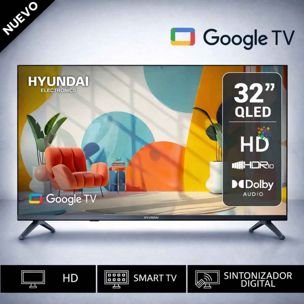 HYUNDAI - Televisor Smart TV Hyundai 32 QLED Google TV HYLED3259QG-Modelo Nuevo