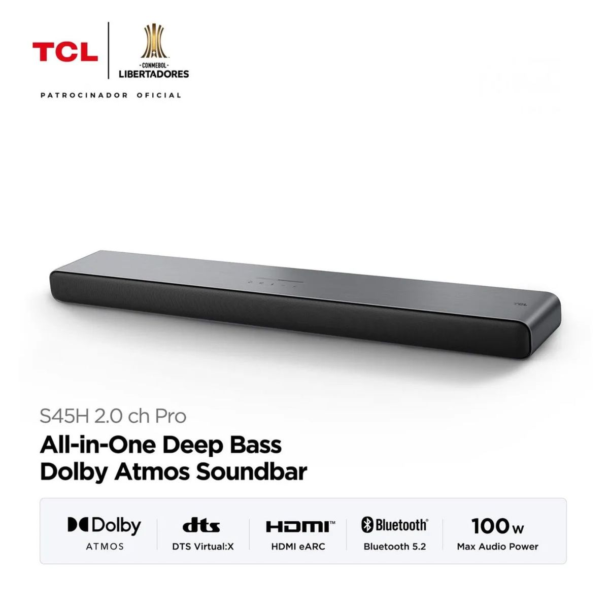 TCL - Soundbar Bluetooth S45H con Dolby Atmos y DTS VirtualX 2.0 100W