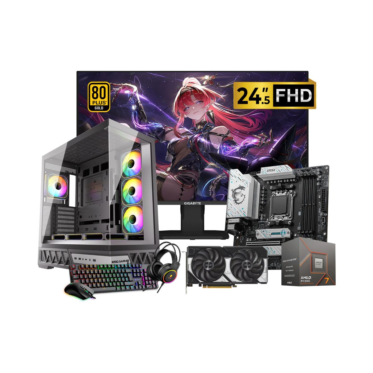GIGABYTE - PC Gamer AMD Ryzen 7 8700F RTX 5060 16GB RAM 1TB SSD Monitor 144Hz