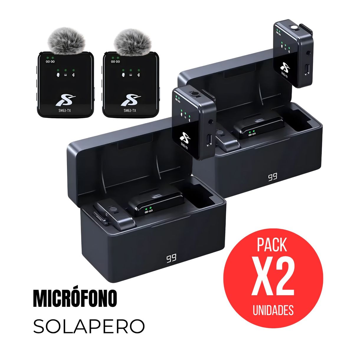 ROHS - Micrófono Solapero Inalámbrico DUAL 4 en 1 SX63 (X2 Unidades)