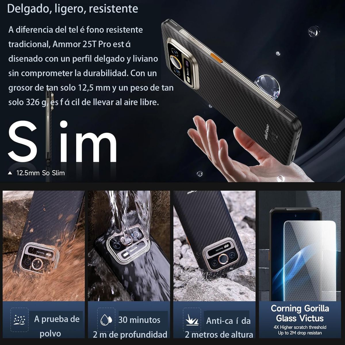 ULEFONE - Ulefone 5G Armor 25T Pro celular 12GB+256GB Smartphone-Negro