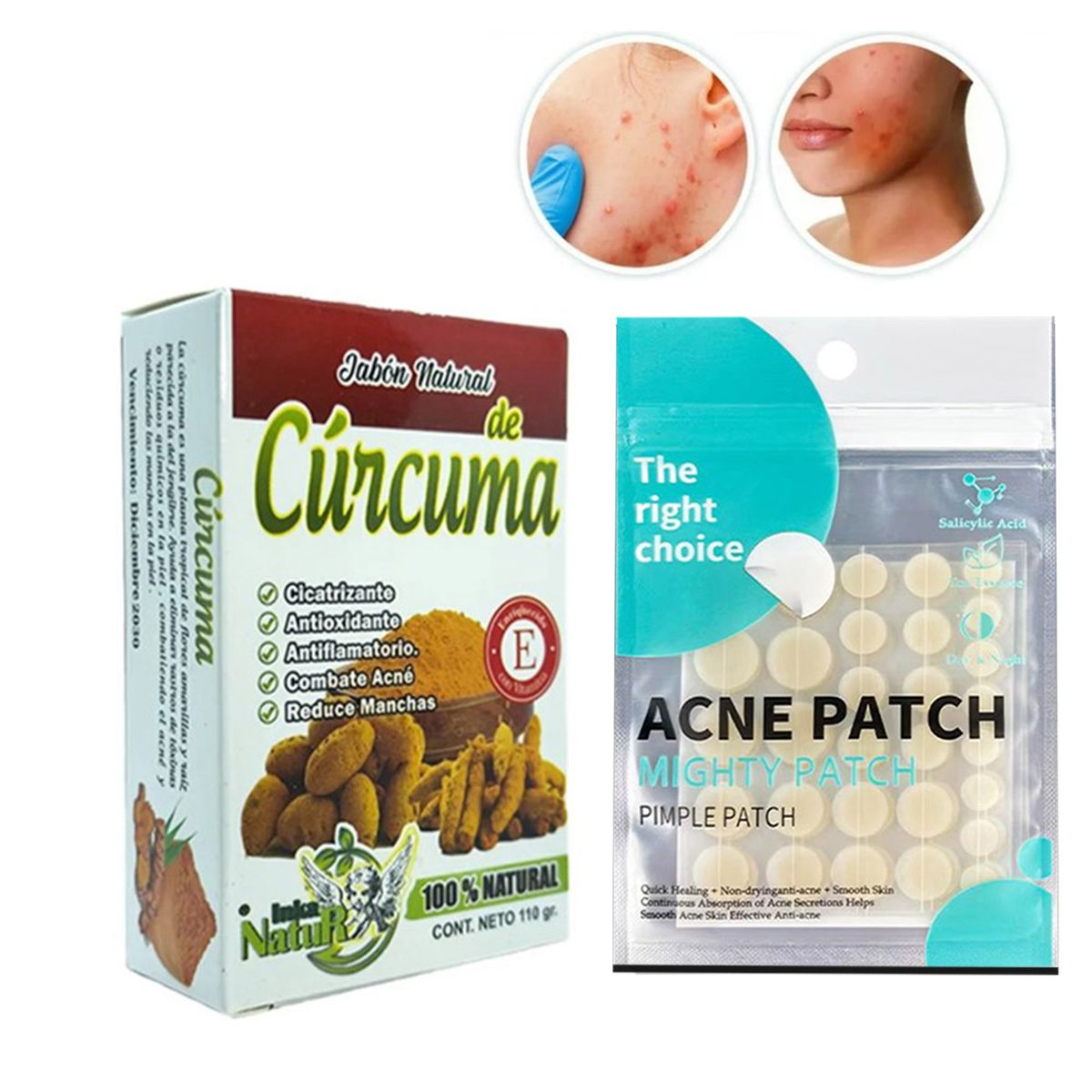 GENERICO - PATCH SET parche antiacné 30 pcs  y jabón de cúrcuma