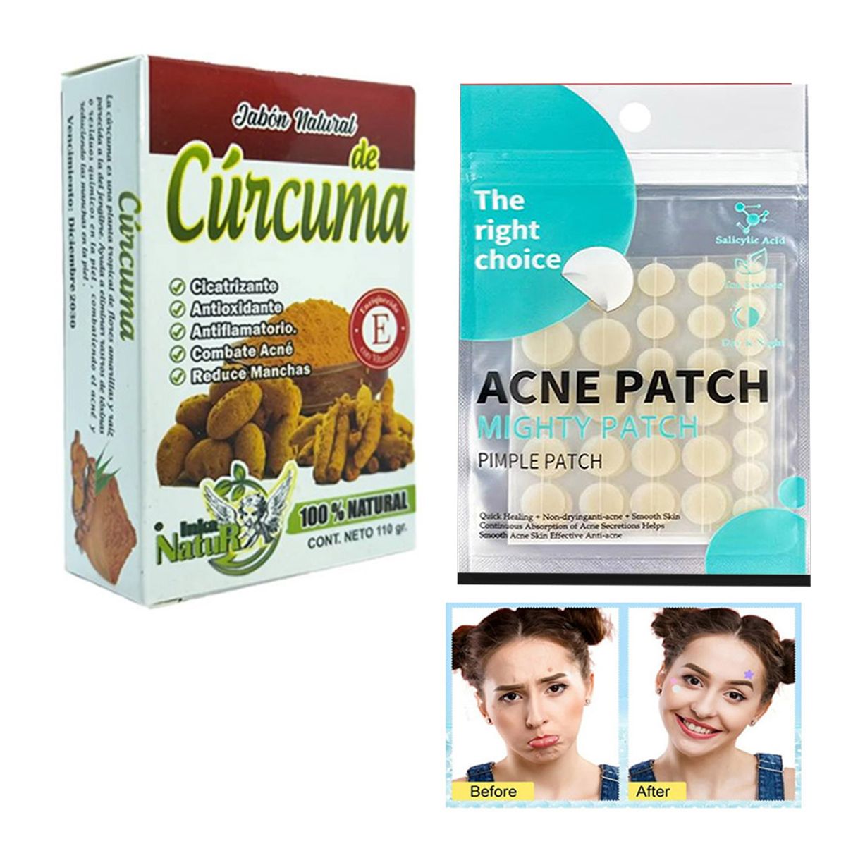 GENERICO - PATCH SET parche antiacné 30 pcs  y jabón de cúrcuma
