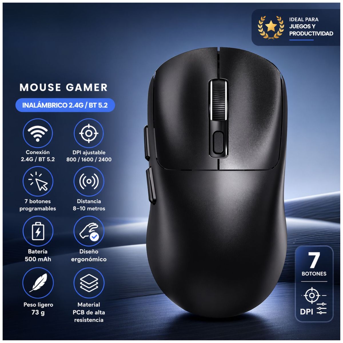 OEM - Mouse Inalámbrico Bluetooth 2.4G Recargable Tipo C Ergonómico DPI Ajustable Para Laptop PC
