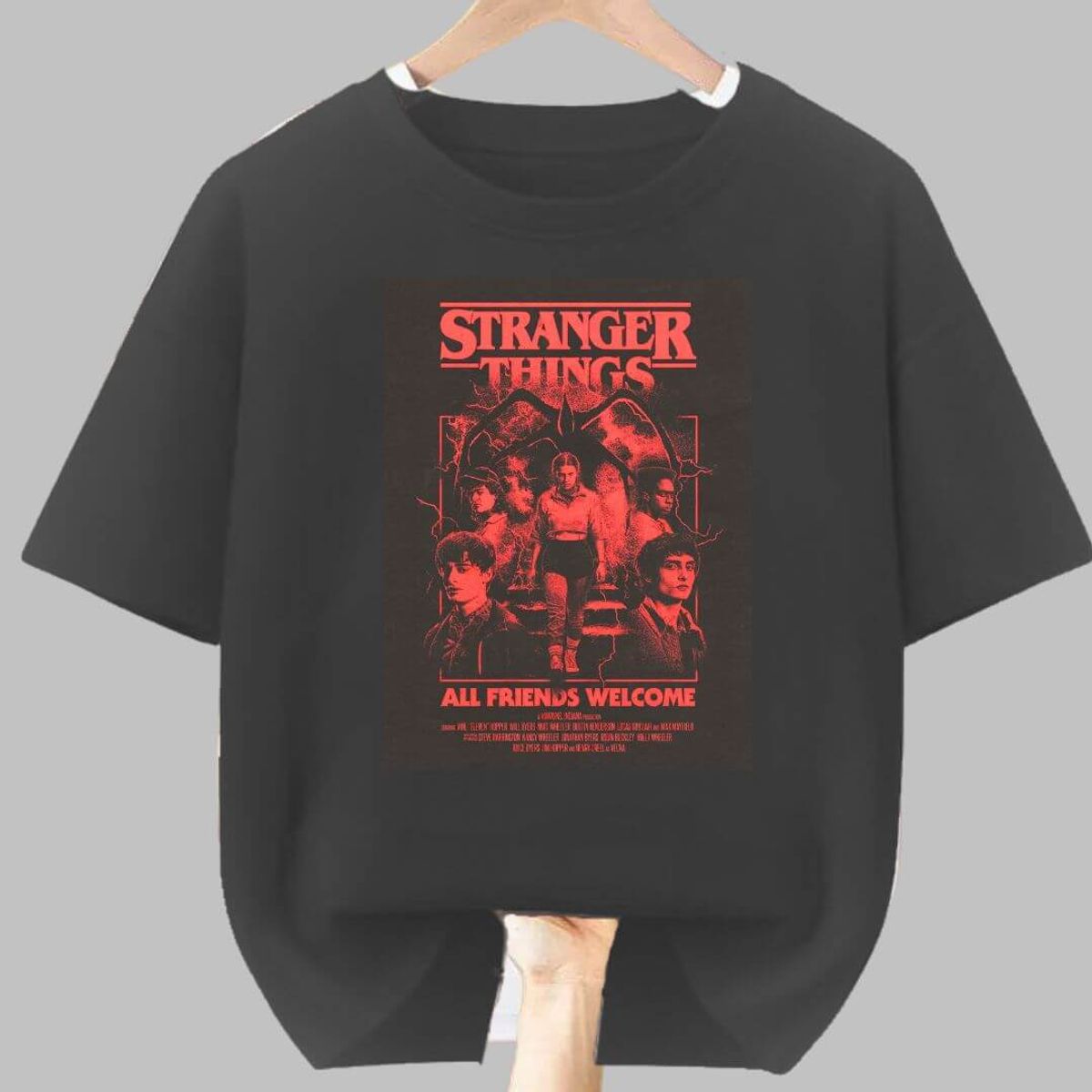 GENERICO - Polo Algodon Stranger Things Negro  - Tallas 14 hasta XL