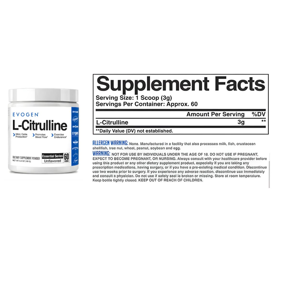 EVOGEN - L - Citrulline / Citrulina Evogen 180 G - 60 Servicios