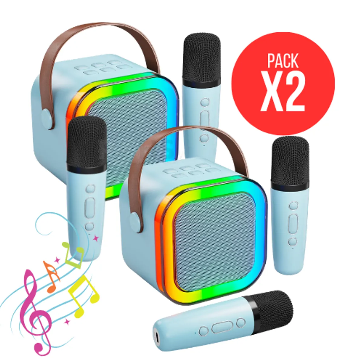ROHS - Micrófono Karaoke Con Parlante - Celeste, Para Diversión De Los Peques, Pack X2 Unidades