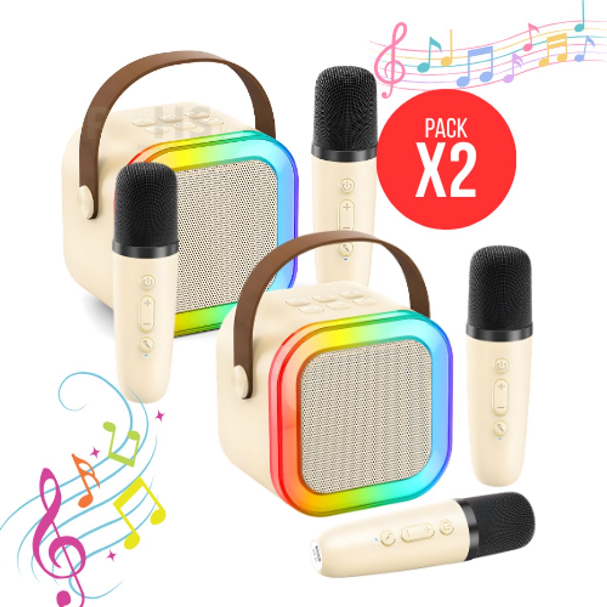 ROHS - Micrófono Karaoke Con Parlante - Beige, Ideal Para Diversión De Los Peques, Pack X2 Unidades
