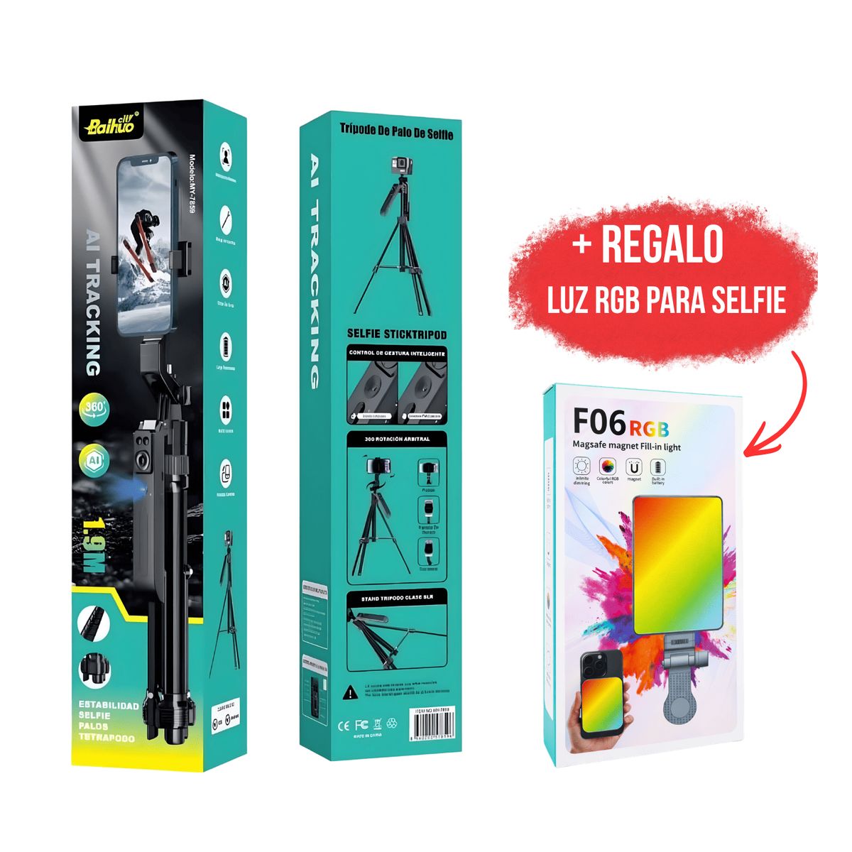 OEM - Trípode Con Sensor De Movimiento 360° + Regalo Luz RGB Para Selfie