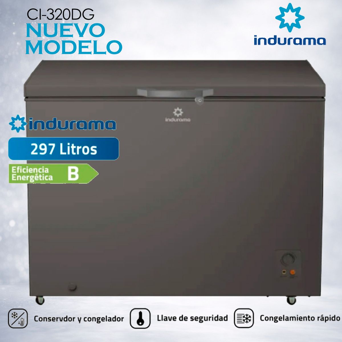 INDURAMA - Congeladora Horizontal 297 litros Defrost Gris Indurama CI-320DG