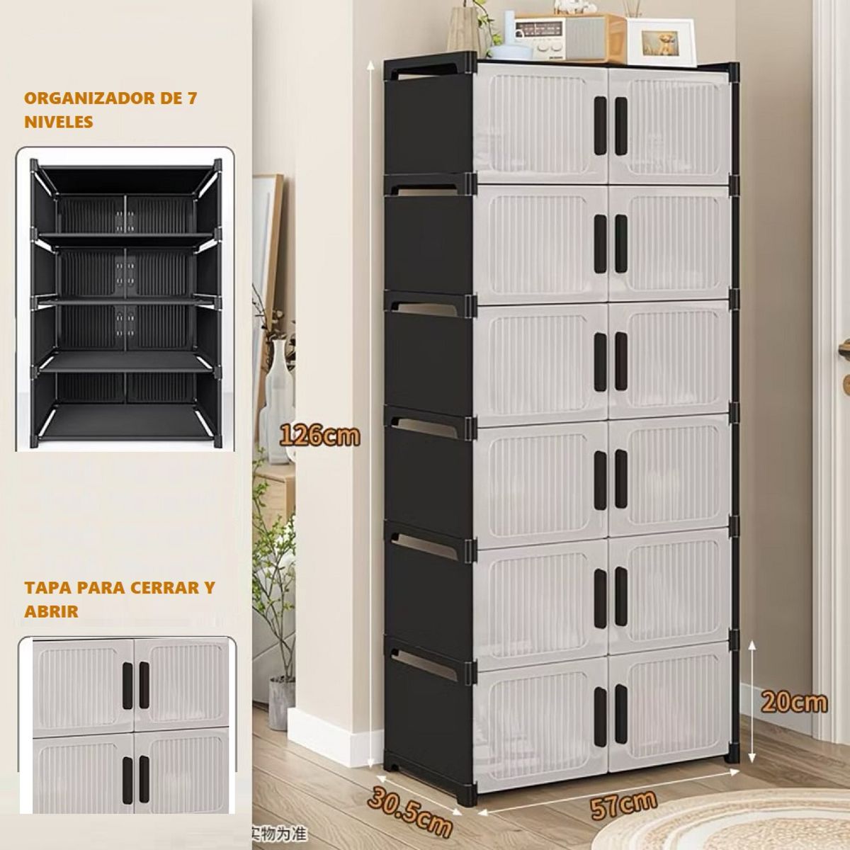 Zapatera de 6 Niveles organizador con cajones y puertas, marca GENERICO - Foto Principal