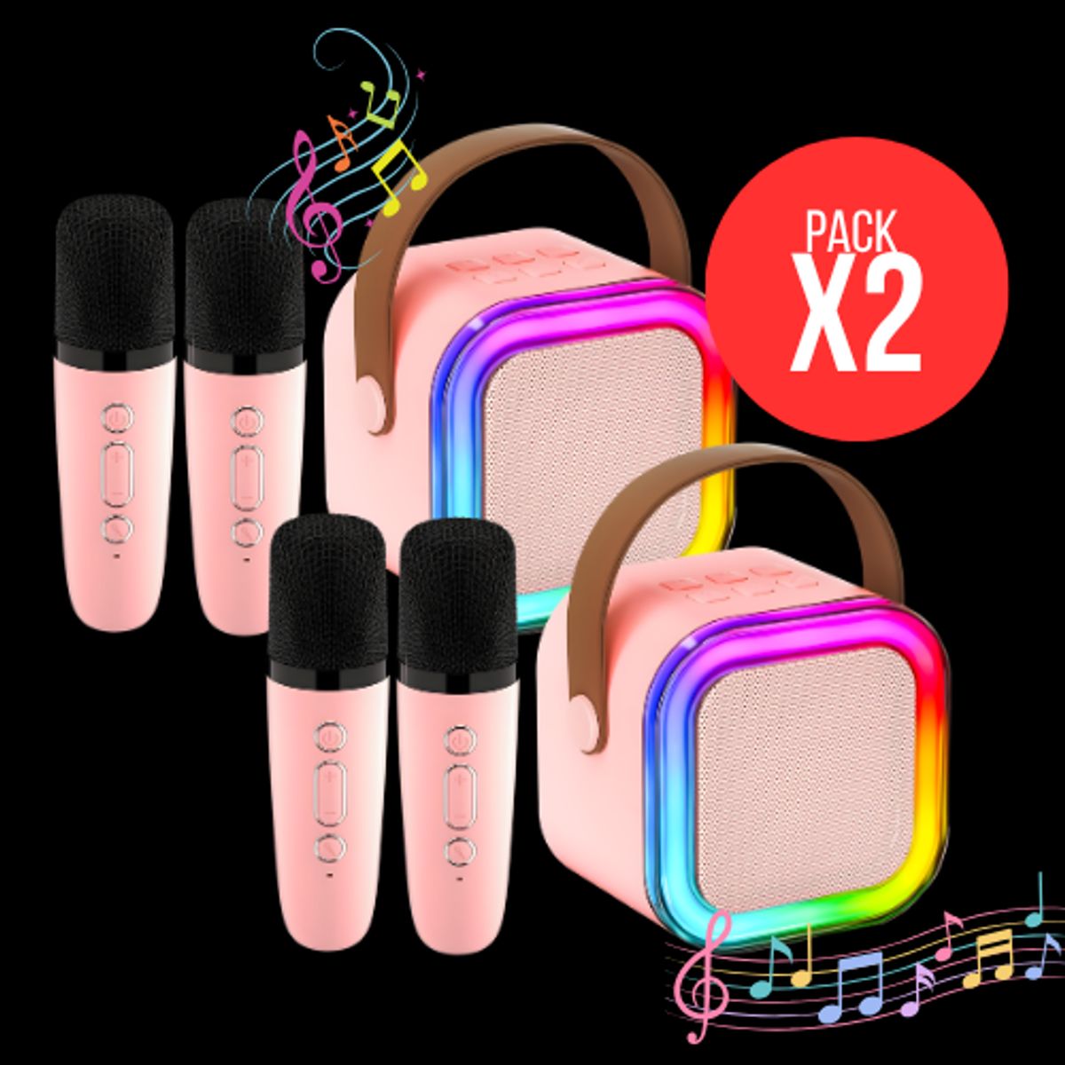 ROHS - Micrófono Karaoke Con Parlante Rosado, Ideal Para Diversión De los Peques, Pack X2 Unidades