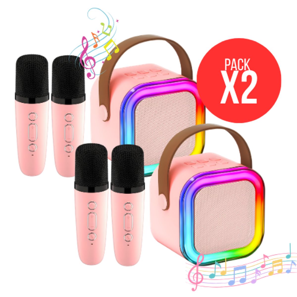 ROHS - Micrófono Karaoke Con Parlante Rosado, Ideal Para Diversión De los Peques, Pack X2 Unidades