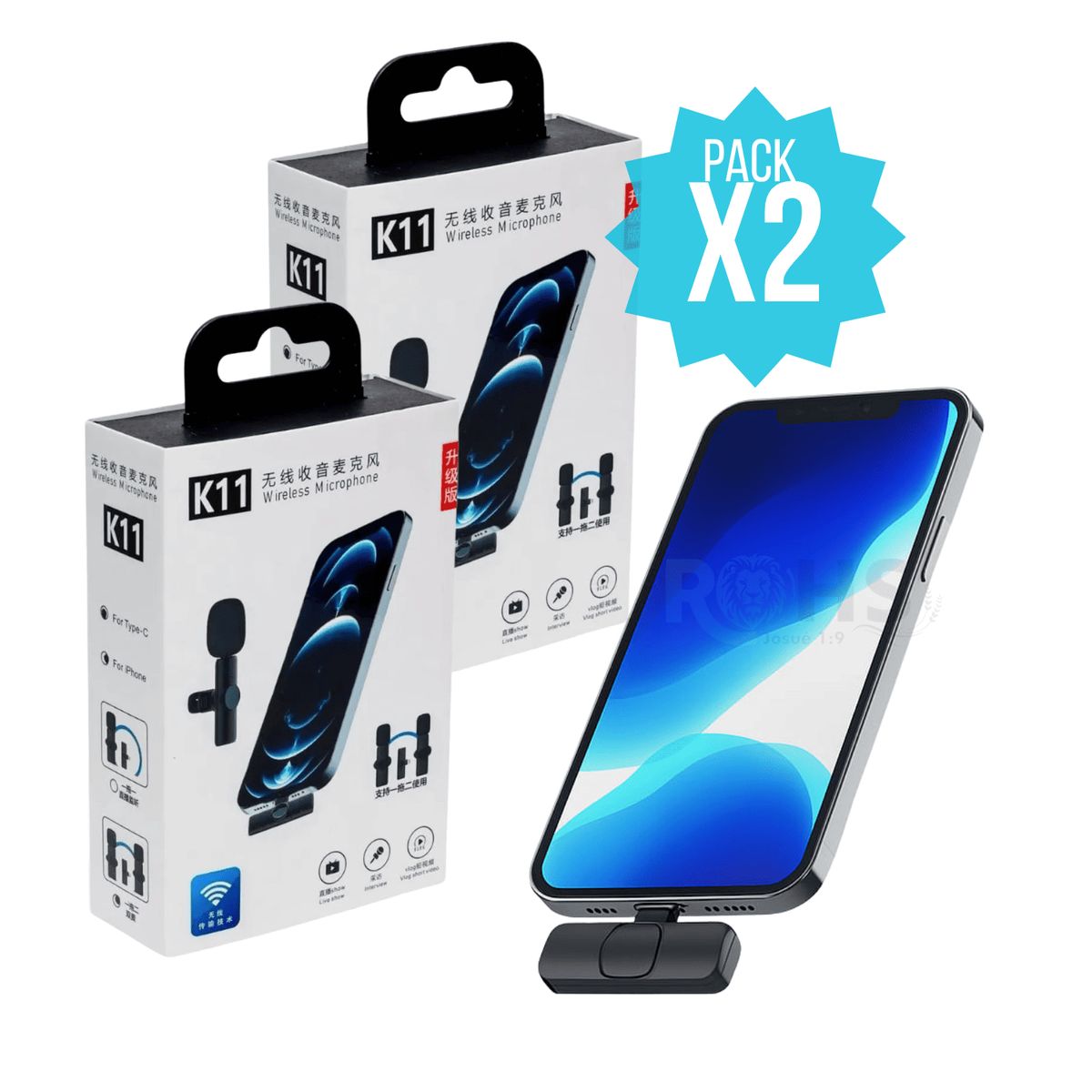 ROHS - Micrófono Inalámbrico K11 Para Iphone y Android X2 Unidades
