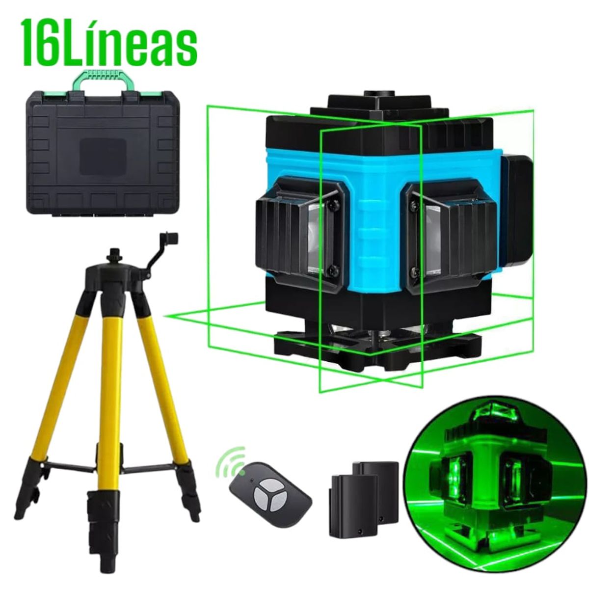 OEM - Nivel Láser 4D 360° 16 Líneas Verdes: Autonivelante con Trípode, Control Remoto y Soporte