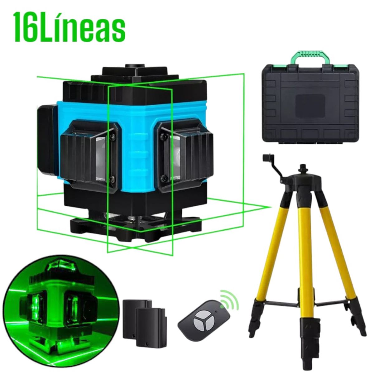 OEM - Nivel Láser 16 Líneas 4D Luz Verde 360° - Kit Completo de Construcción con Maletín y Trípode