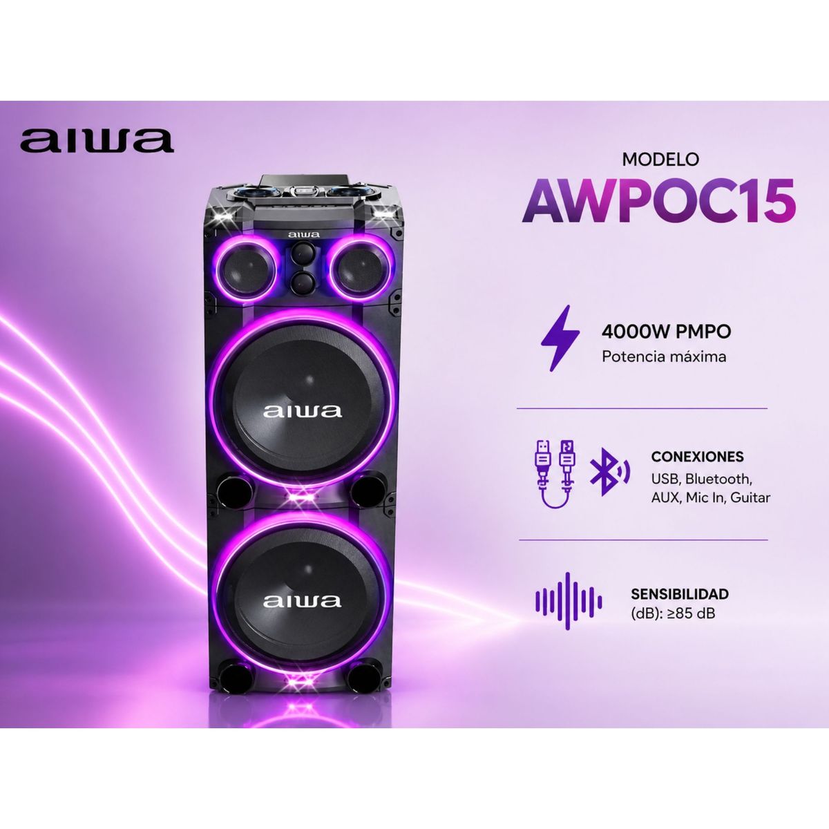 AIWA - TORRE DE SONIDO  CON LUCES AIWA  AWPOC15