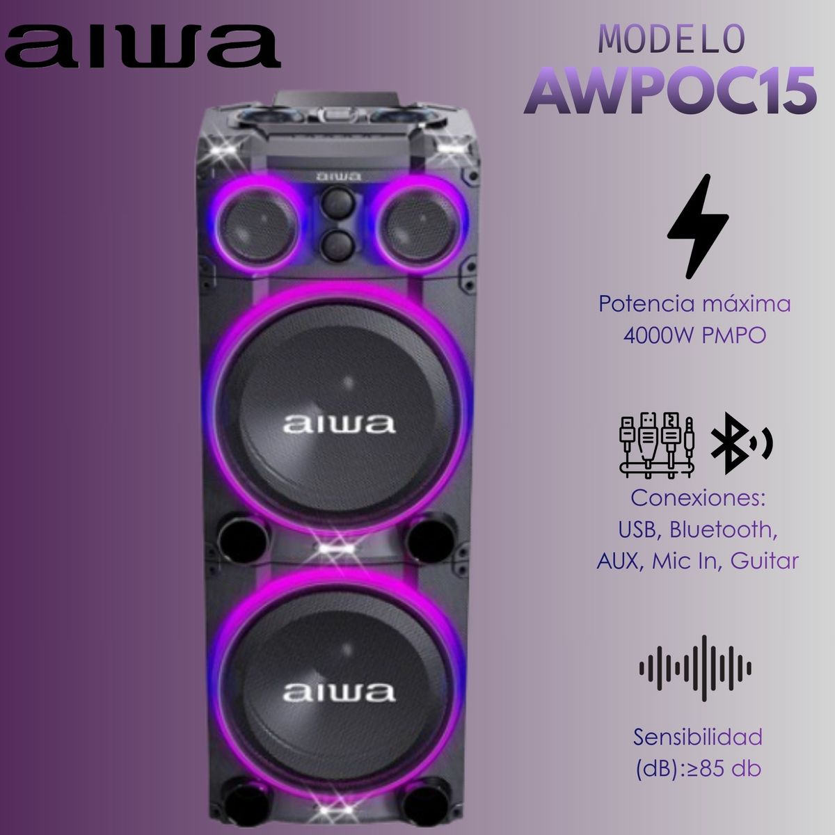 AIWA - TORRE DE SONIDO  CON LUCES AIWA  AWPOC15
