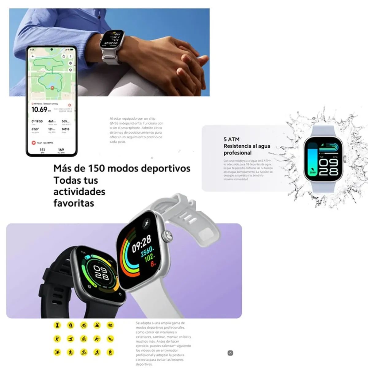 XIAOMI - Smartwatch Xiaomi Redmi Watch 4 Silver GPS Llamadas y monitor de salud