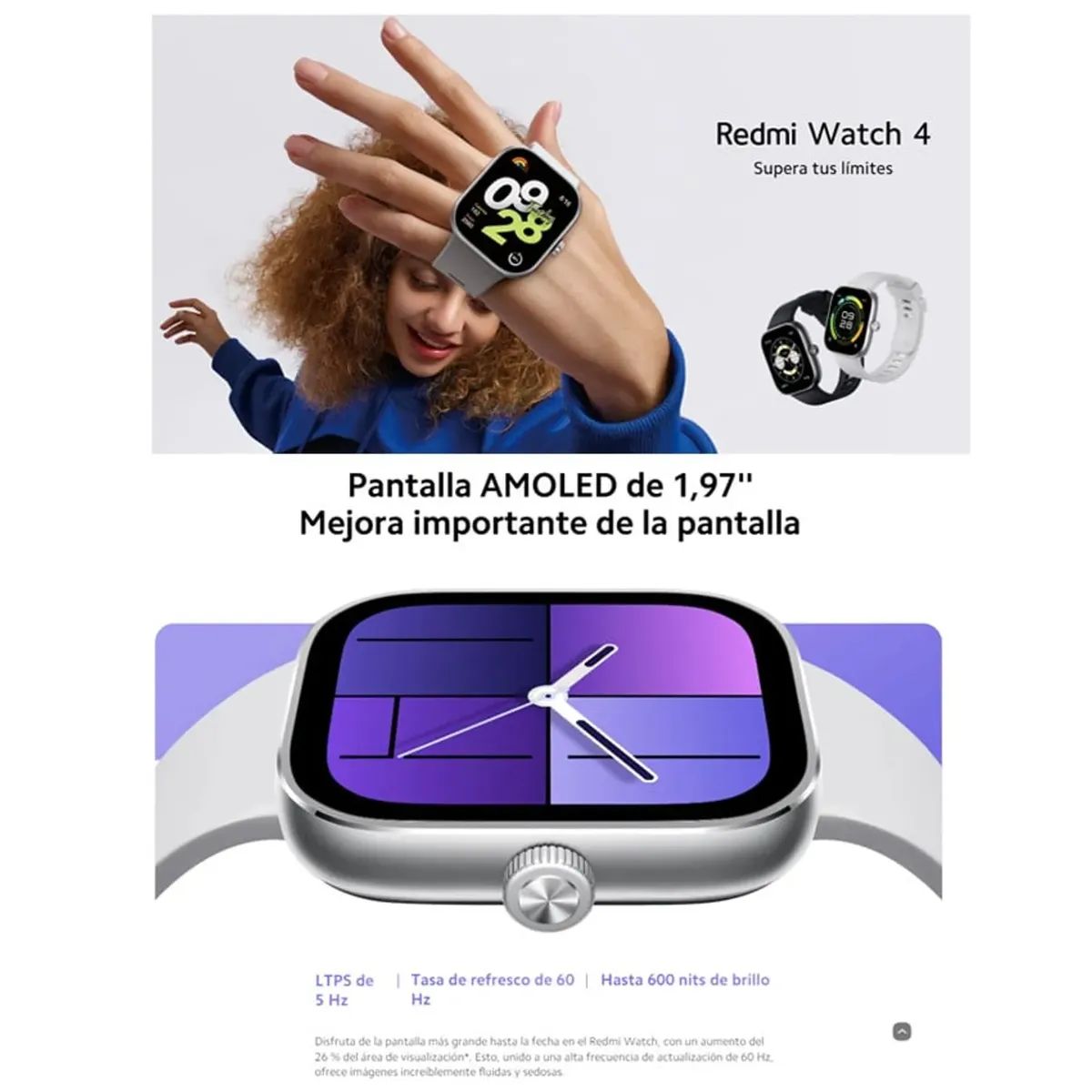 XIAOMI - Smartwatch Xiaomi Redmi Watch 4 Silver GPS Llamadas y monitor de salud