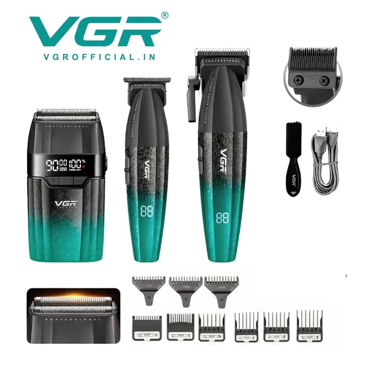 GENERICO - Tricombo Barber VGR Clipper + Trimmer + Shaver V-640 S3 VERDE